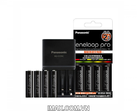 Bộ CC55 gồm 4 pin 1 sạc AA Eneloop Panasonic 2600mAh, Hàng nhập khẩu
