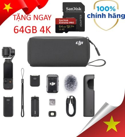 Combo 1: Máy quay DJI Osmo Pocket 3 Combo 1 + 3 thẻ 64GB 200MB/s, dán màn hình, khăn lau K&F
