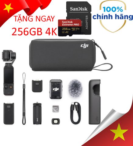 Combo 3: Máy quay DJI Osmo Pocket 3 Combo, Tặng 1 thẻ 256GB 200MB/s, dán màn hình, khăn lau K&F