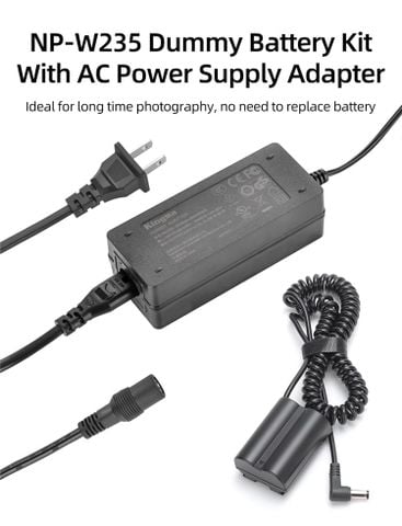 Bộ pin giả KingMa NP-W235 với Bộ chuyển đổi nguồn điện EU plug Power adapter