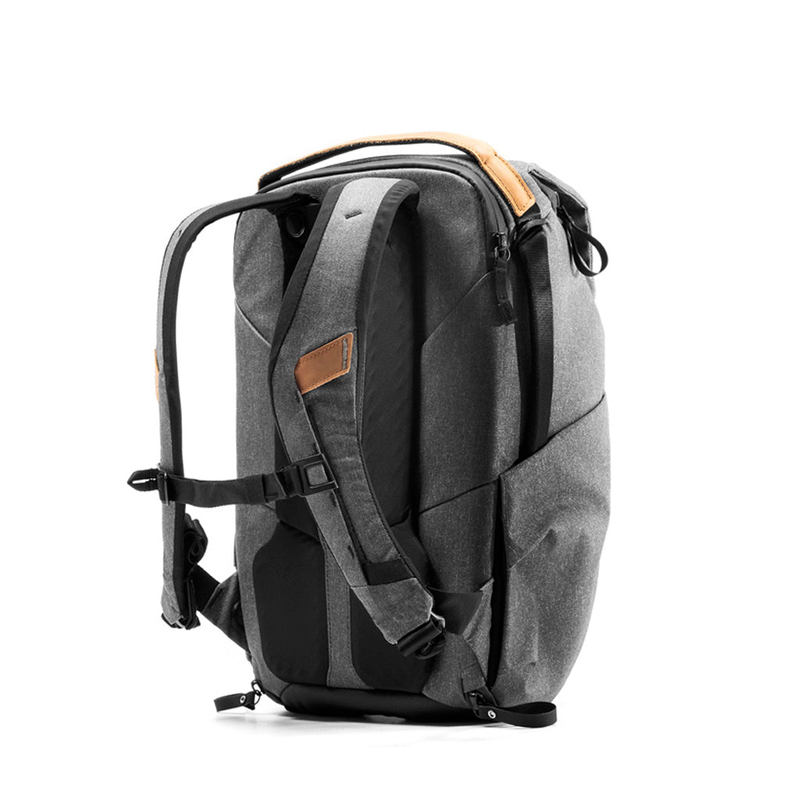 Sternum strap installed on Charcoal Everyday Backpack shoulder straps
