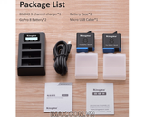 Bộ 2 pin 1 sạc ba Kingma for GoPro Hero 8 Black, Hero 7/6 Action Cameras KIT-GP8-BM043