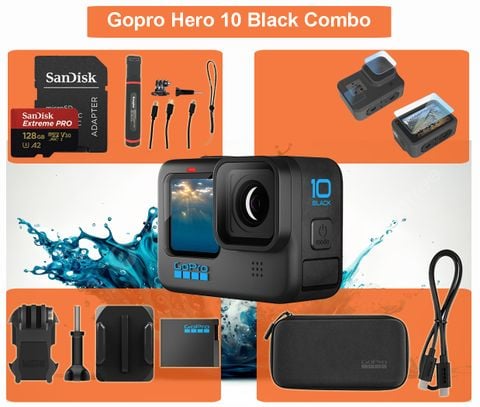Combo Gopro Hero 10 Black + Thẻ nhớ 128GB + Sạc dự phòng cầm tay + Dán màn hình