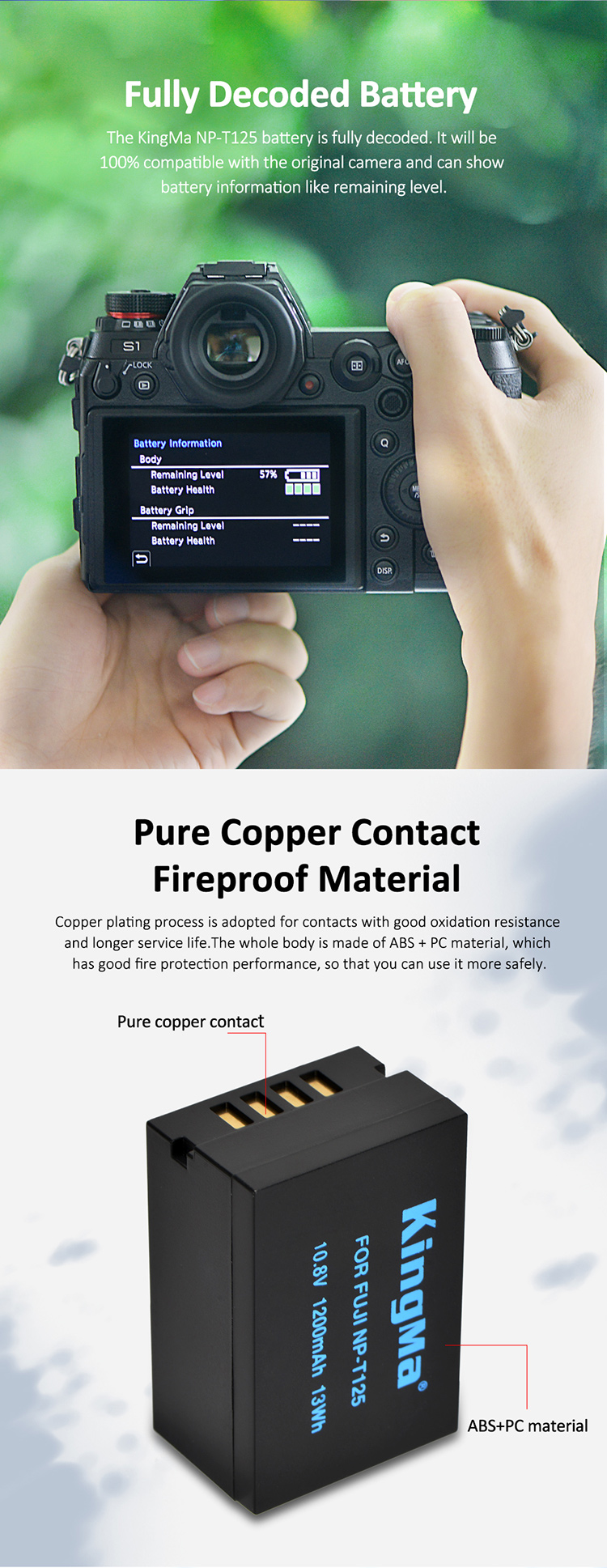 KingMa NP-T125 Battery Replacement Li-ion Battery for Fuji GFX50S GFX50R Camera