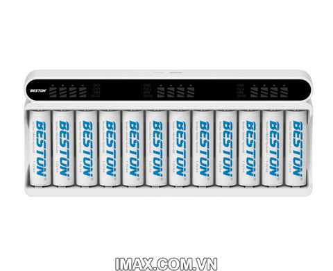 Sạc Pin AA & AAA Ni-Mh 12 khe Beston C9025L sạc nhanh, màn hình LCD