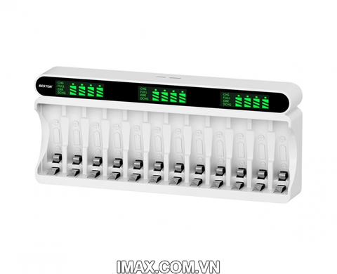 Sạc Pin AA & AAA Ni-Mh 12 khe Beston C9025L sạc nhanh, màn hình LCD