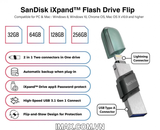 USB OTG 128GB Sandisk iXpand Flip for Iphone Ipad