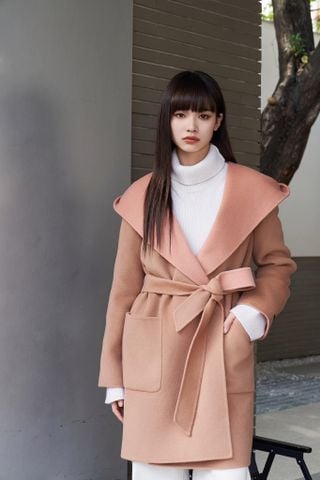  Áo dạ 2 mặt có mũ hồng be 