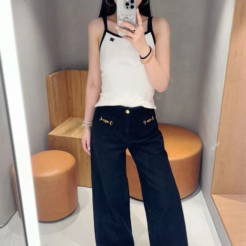  Áo 2 dây trắng - dây đen, logo đen nhỏ 