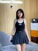  Tank top đen viền trắng - nơ ren 