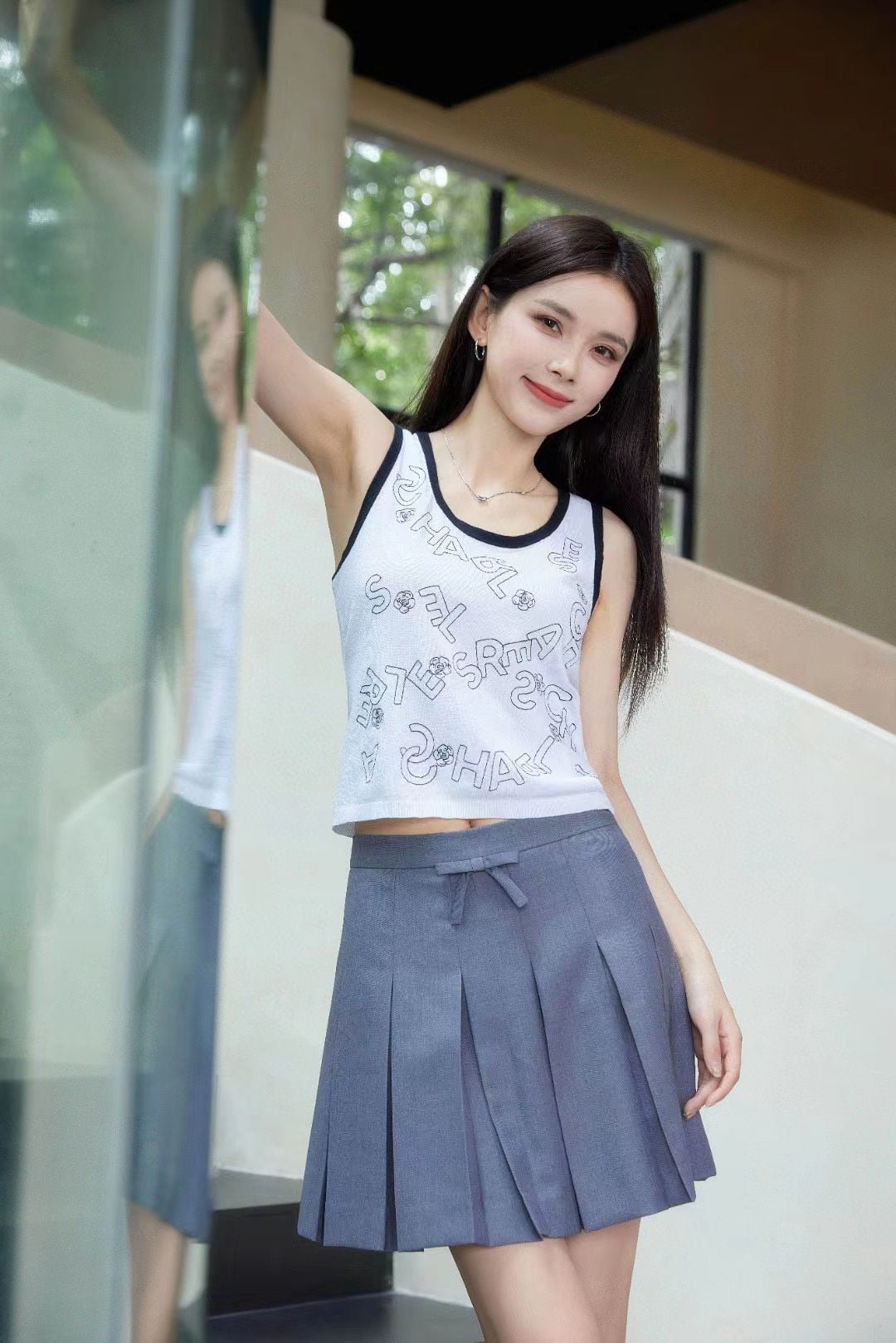  Tank top chữ - hoa trà 