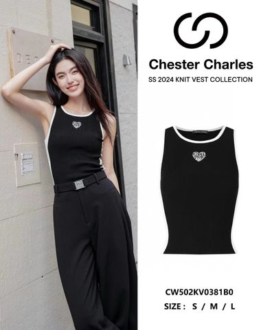  Tank top đen dọc sườn trắng - tim chữ trắng 