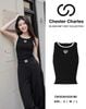  Tank top đen dọc sườn trắng - tim chữ trắng 