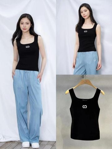  Áo 2 dây đen - logo trắng 