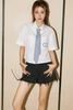  Sơ mi cà vạt kẻ xanh - dáng crop top 