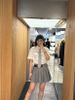  Sơ mi cà vạt kẻ xanh - dáng crop top 