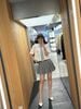  Sơ mi cà vạt kẻ xanh - dáng crop top 