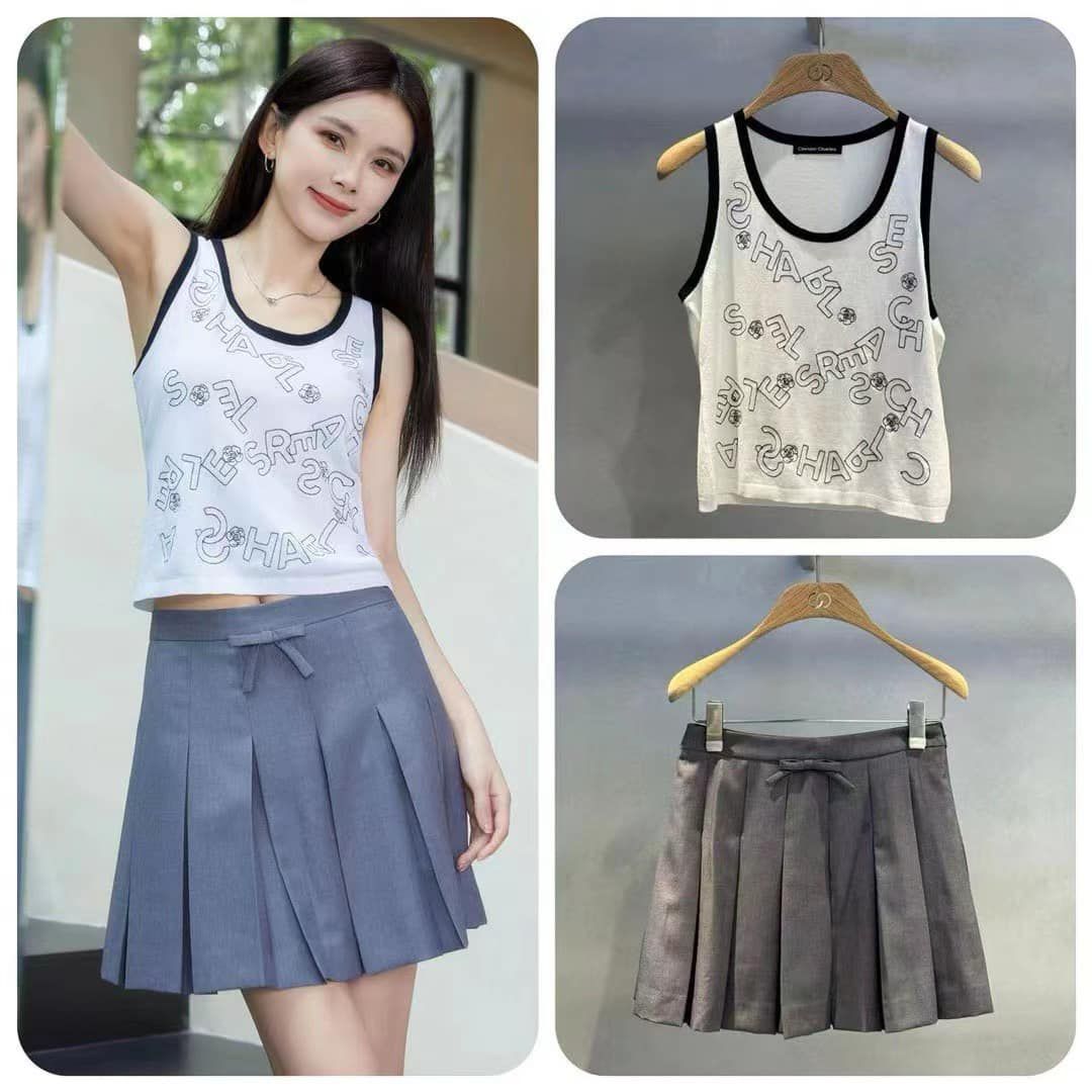  Tank top chữ - hoa trà 