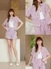  Bộ Áo tweed hồng ngắn tay - cổ V và Quần short dạ tweed hồng set 
