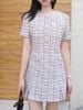  Váy tweed caro hồng - đính đá 