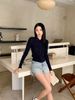  Áo Polo navy dài tay- hoa nhí 