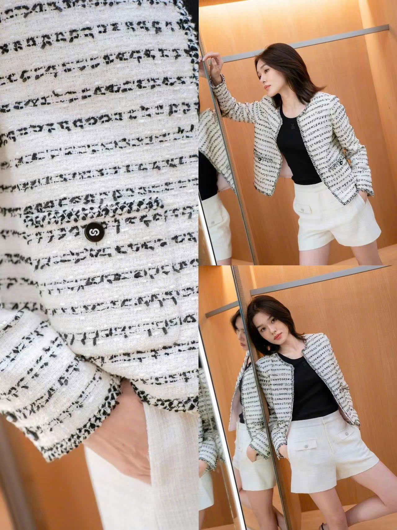  Áo Twed trắng , sọc đen ngang 