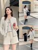  Áo dạ tweed trắng, 2 túi 