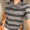  Áo Polo xám kẻ sọc ngang đen 