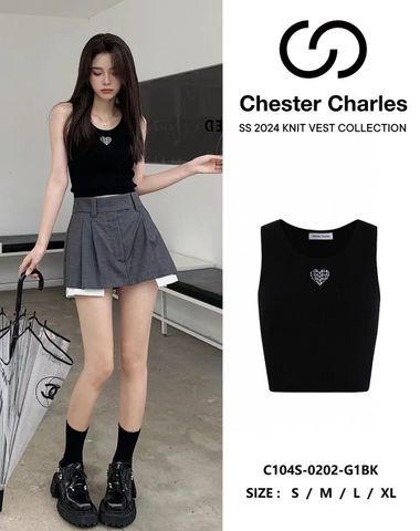  Áo tank top đen tim ngực 