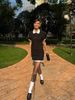  Bộ áo Twed ngắn tay croptop và chân váy Twed đen tà trắng set 