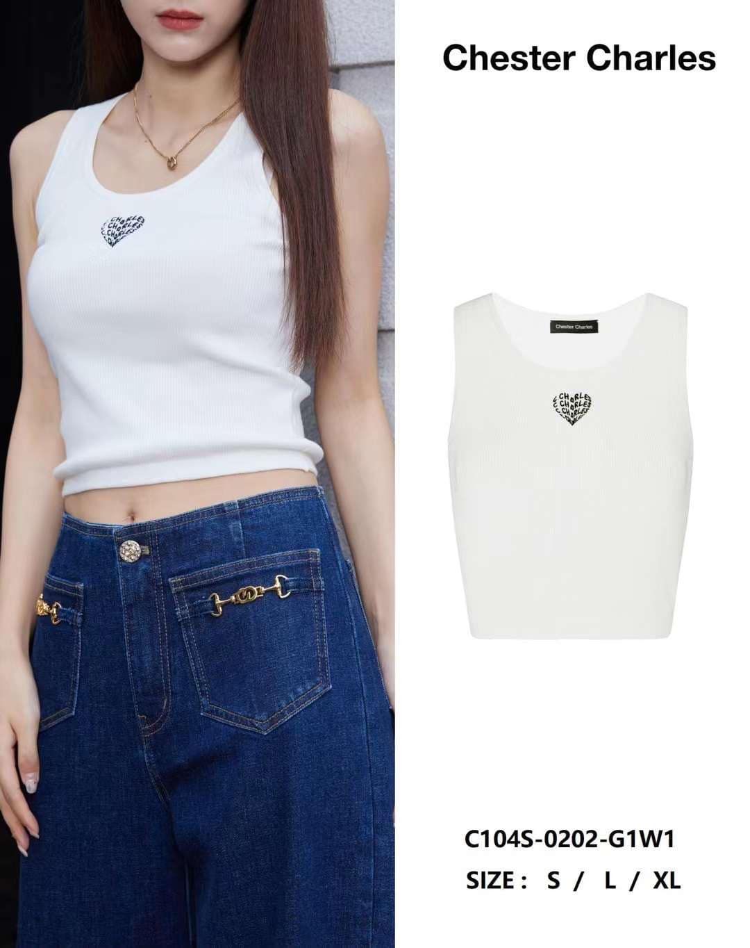  Áo tank top trắng tim ngực 