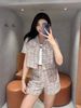  Bộ Áo tweed hồng ngắn tay và Quần short dạ tweed hồng kẻ set 