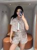 Quần short dạ tweed hồng kẻ 