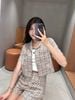  Quần short dạ tweed hồng kẻ 
