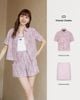  Bộ Áo tweed hồng ngắn tay - cổ V và Quần short dạ tweed hồng set 
