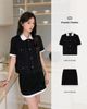  Bộ áo Twed ngắn tay croptop và chân váy Twed đen tà trắng set 