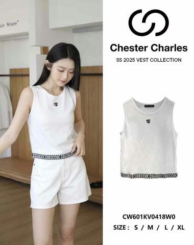  Áo ba lỗ trắng-viền chữ CC đen ở gấu 