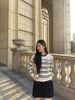  Áo CDG kem sáng kẻ ngang, cổ tròn viền đen 