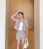  Bộ Áo tweed hồng ngắn tay và Quần short dạ tweed hồng kẻ set 