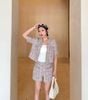  Quần short dạ tweed hồng kẻ 