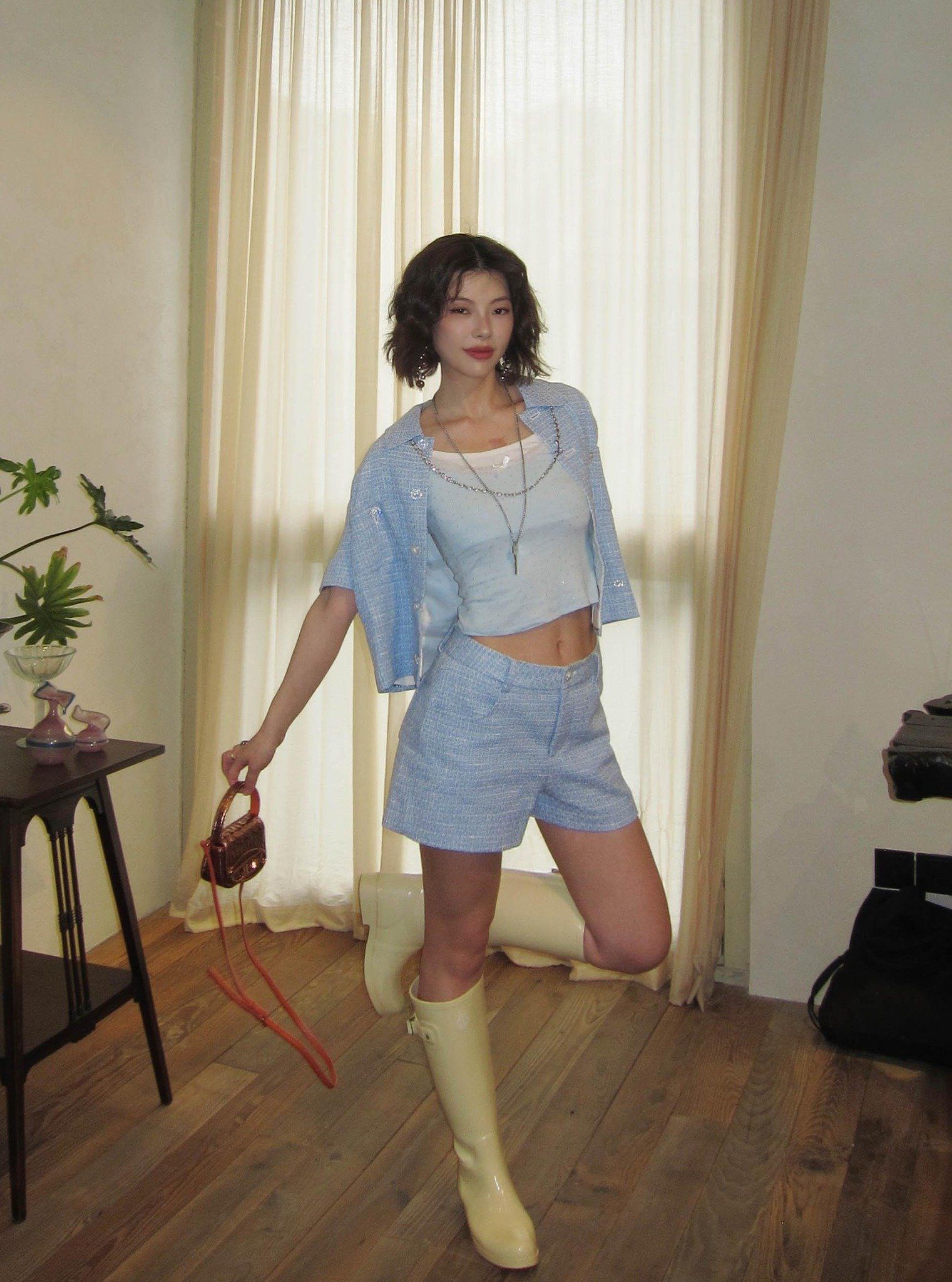  Quần short dạ tweed xanh 