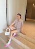  Quần short dạ tweed hồng kẻ 