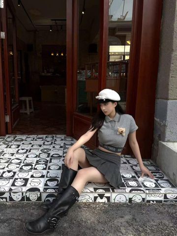  Áo Polo ghi xám Bo gấu 