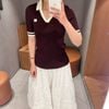  Áo cổ V Bordeaux tay sọc 