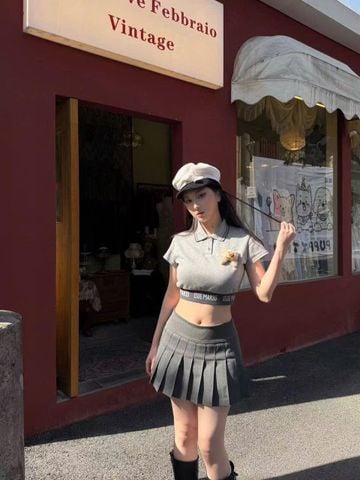  Áo Polo ghi xám Bo gấu 