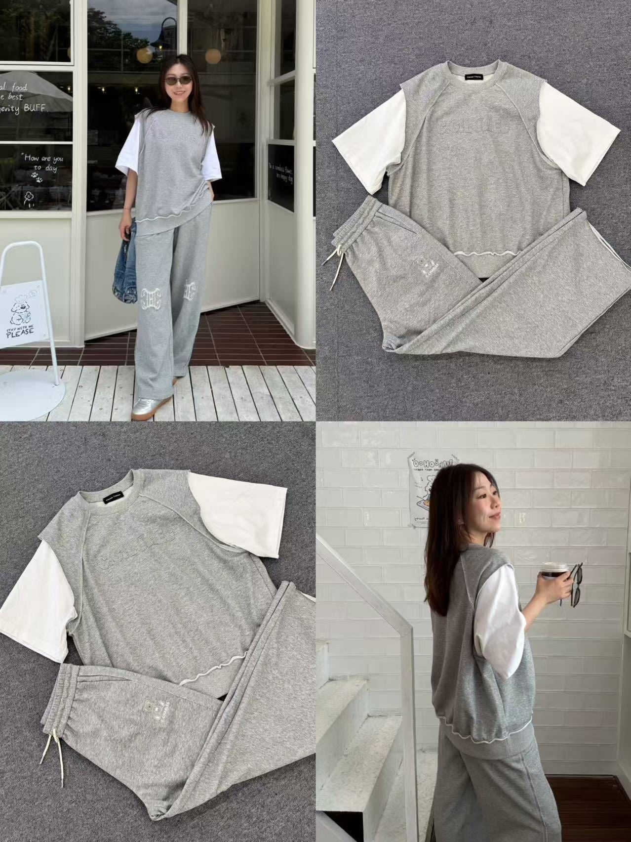  Áo thun xám tay trắng (SET) 