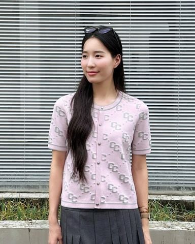  14.Áo CDG hồng ngắn tay full logo CC xám 