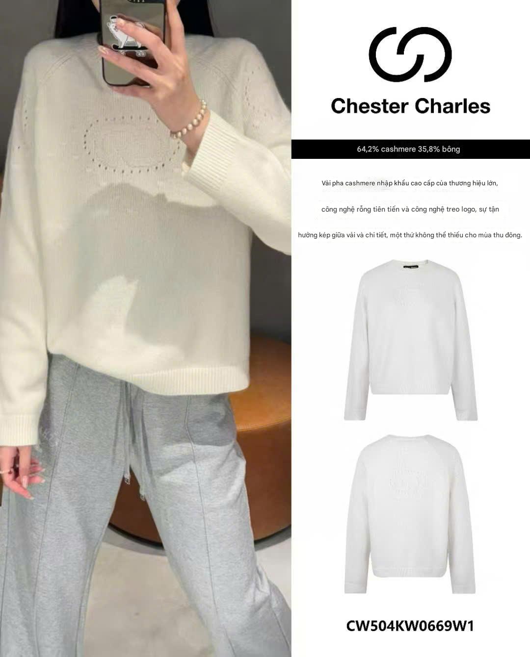  Áo len dài tay cashmere họa tiết ngực 