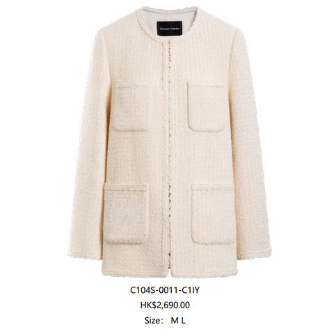  Áo dạ tweed full màu kem 4 túi 