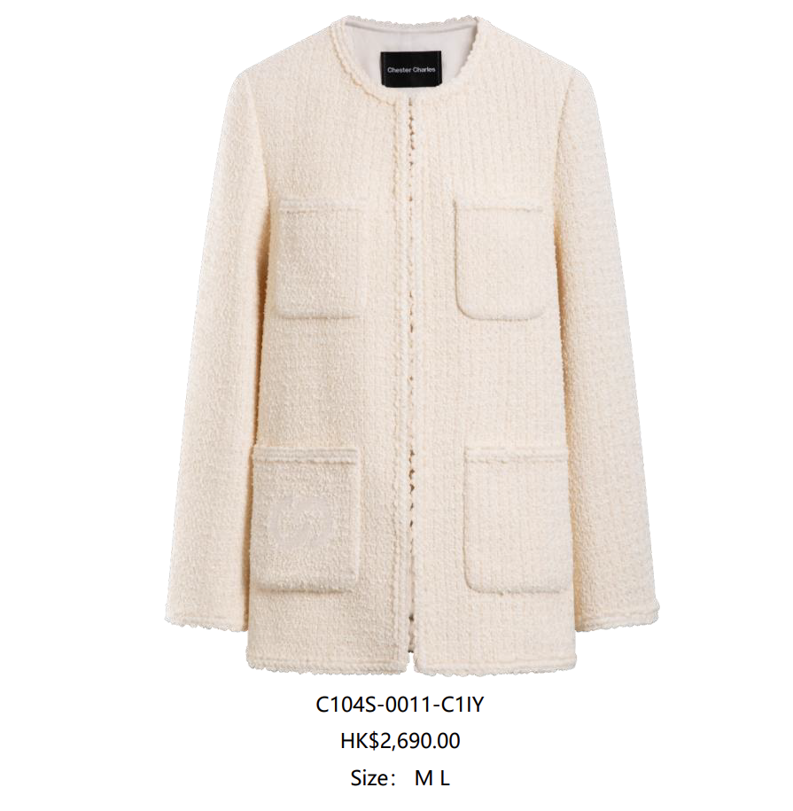  Áo dạ tweed full màu kem 4 túi 